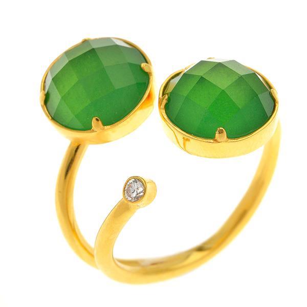 Χειροποίητο δαχτυλίδι από επιχρυσωμένο ασήμι και πράσινη πέτρα
