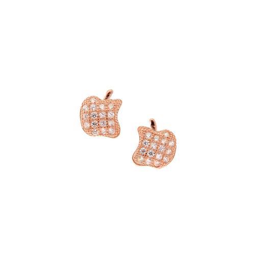 Διακριτικά σκουλαρίκια από ασήμι με ροζ επιχρύσωση και λευκά ζιργκόν