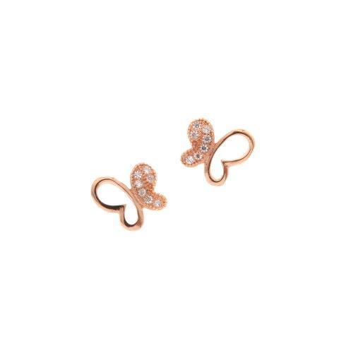 Διακριτικά σκουλαρίκια από ασήμι με ροζ επιχρύσωση και λευκά ζιργκόν